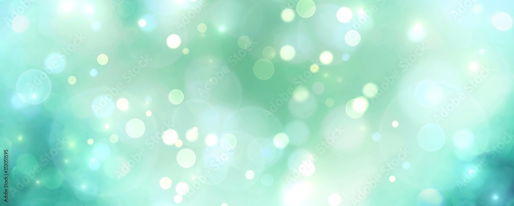 Abstract blue and green bokeh background - Christmas or spring concept - Blurred bokeh circles - obrazy, fototapety, plakaty 