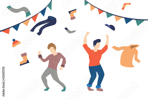 people swaping their old clothes. Clothes donation concept vector illustration. RGB vector swap party.
