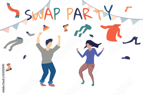 people swaping their old clothes. Clothes donation concept vector illustration. RGB vector swap party.