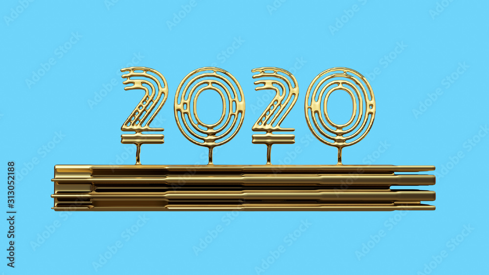 Happiness for the New Year 2020 lettering made by gold cast. Isolated on  blue background 3d illustration. Selective focus macro shot with shallow  DOF Stock Illustration | Adobe Stock