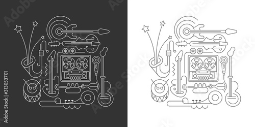 Old Tape Recorder and Musical Instruments