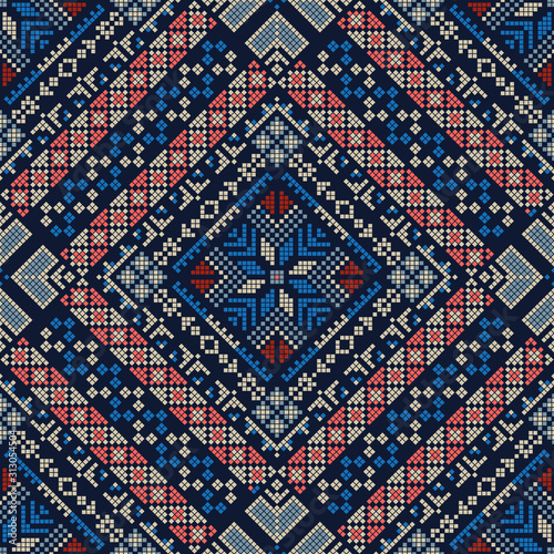 Seamless pattern design with traditional Palestinian embroidery motif