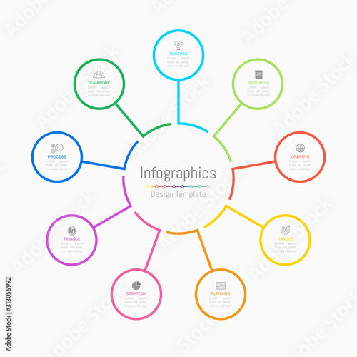 Infographic design elements for your business data with 9 options, parts, steps, timelines or processes. Vector Illustration.