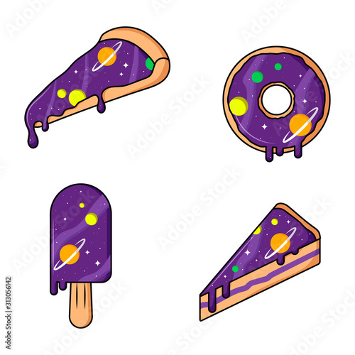 Set of food with space topping. Vector cartoon illustrations. Double exposure. Isolated objects on a white background.