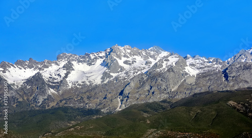 snow mountains landscape in Yading national reserve in China.