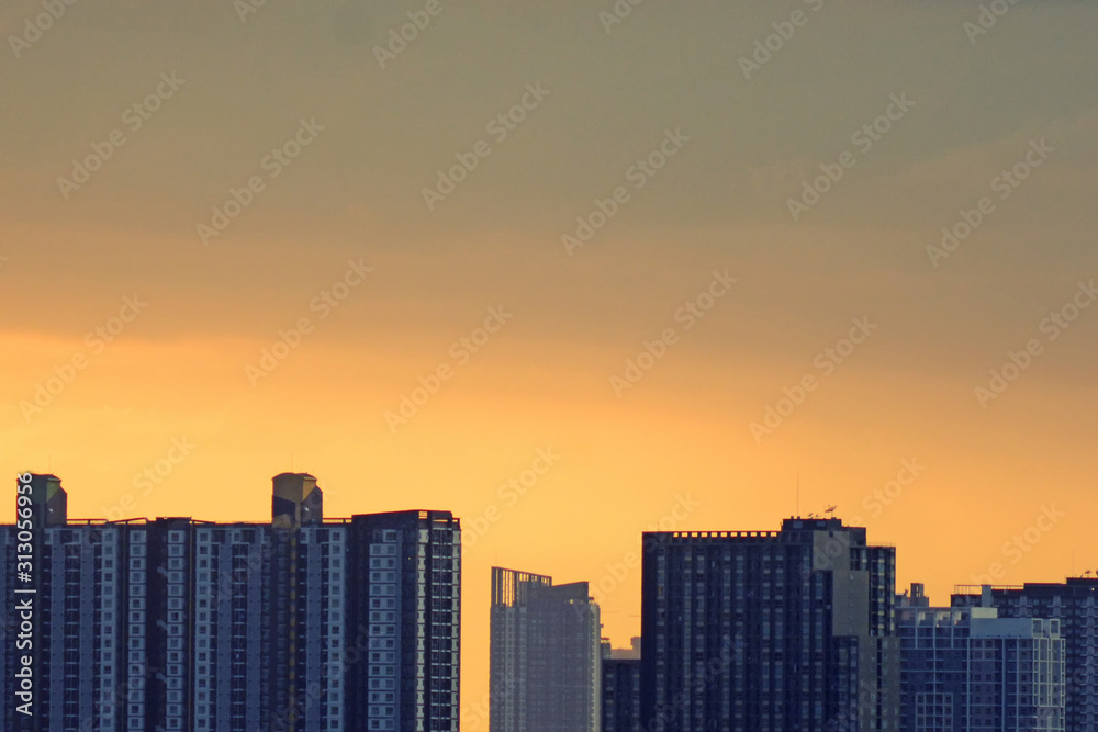 sunset urban skyline cityscape