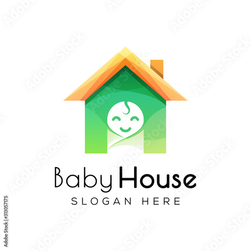 Baby house logo design, cute baby home logo design