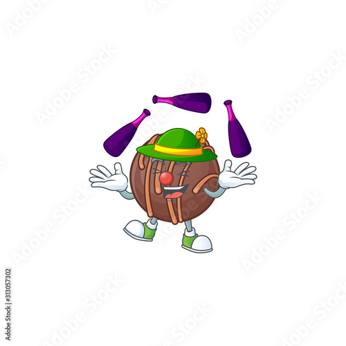 Smart chocolate praline ball cartoon character design playing Juggling
