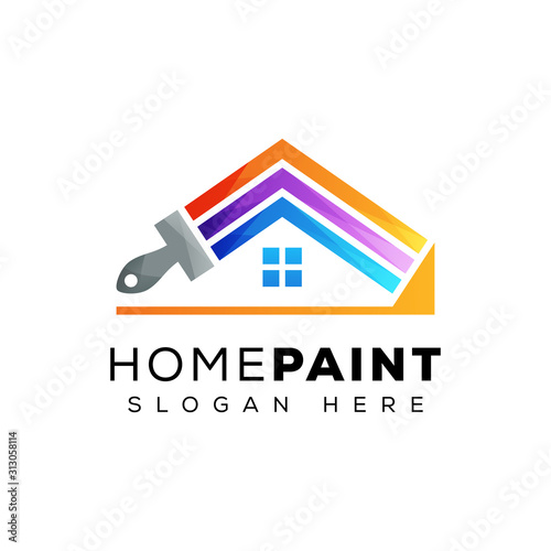 home paint with brush logo, colorful home building logo, paint house logo template