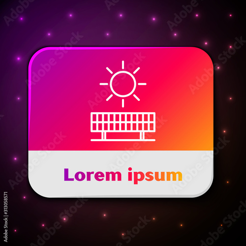 White line Solar energy panel and sun icon isolated on black background. Rectangle color button. Vector Illustration