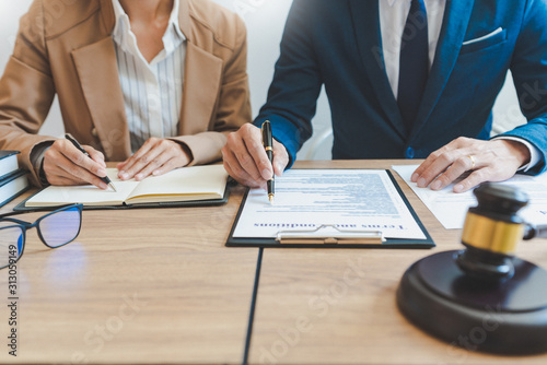 Canvas Print lawyer lawsuit notary consultation or discussing negotiation legal case with doc