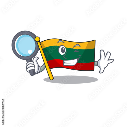 Cool and Smart flag lithuania Detective cartoon mascot style