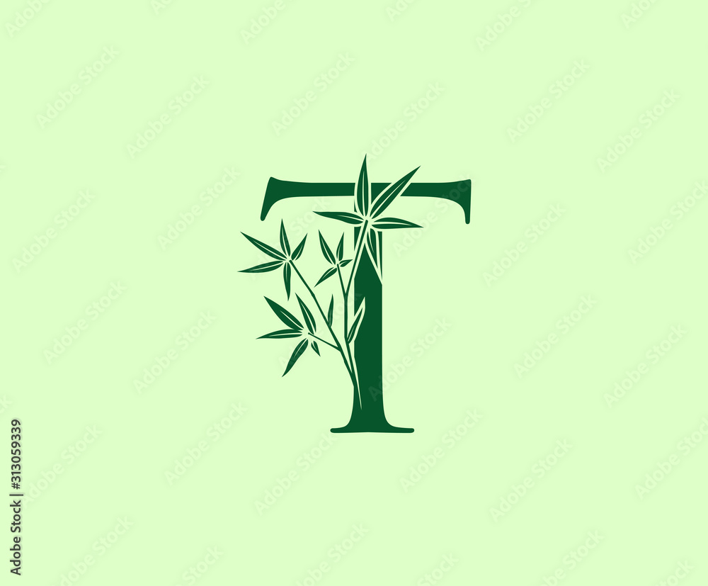 Fototapeta Green Bamboo T Letter logo icon design