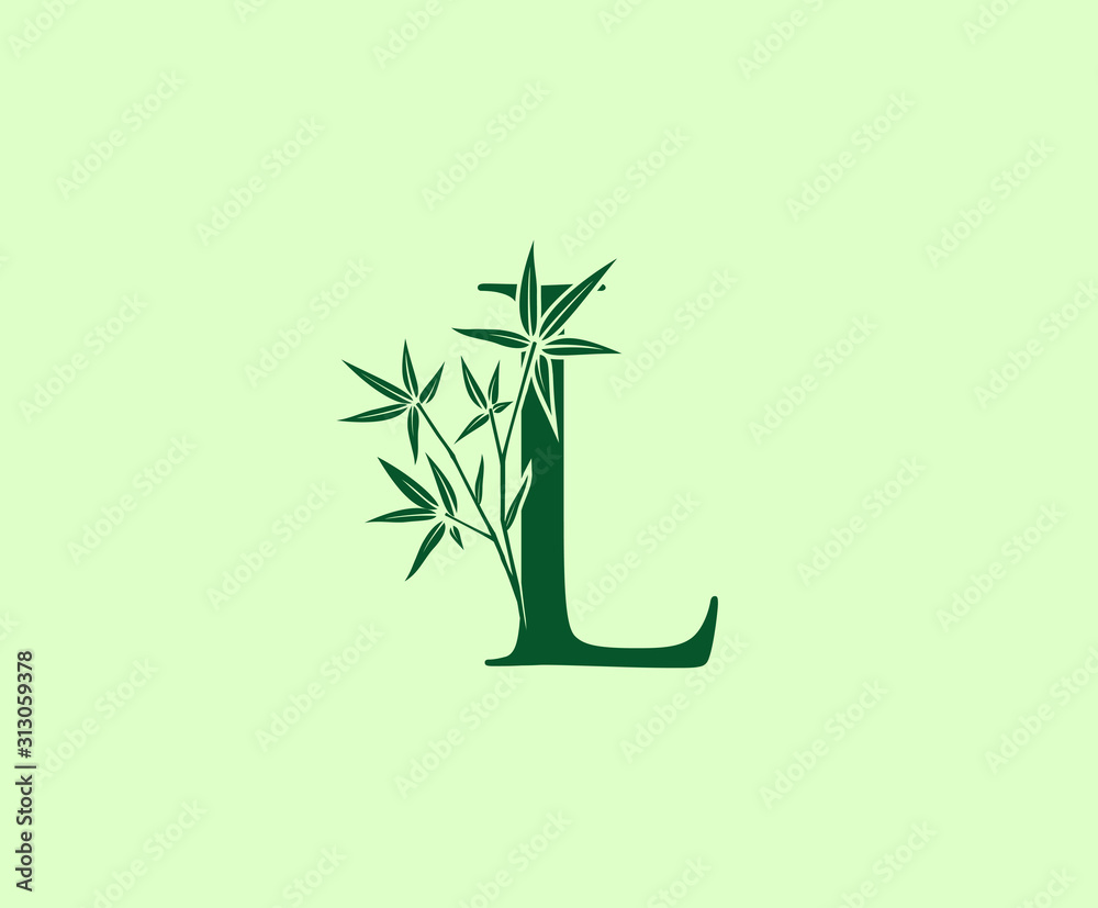 Fototapeta Green Bamboo L Letter logo icon design