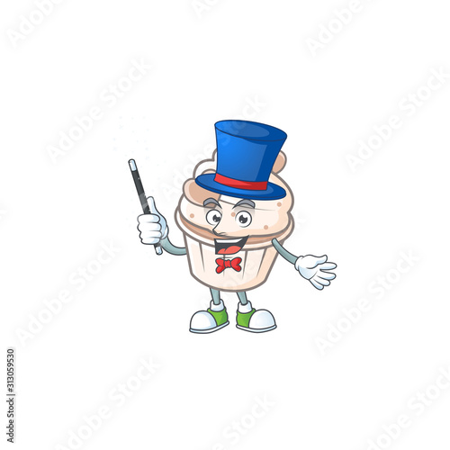 A picture of white cream love cupcake performance as a Magician