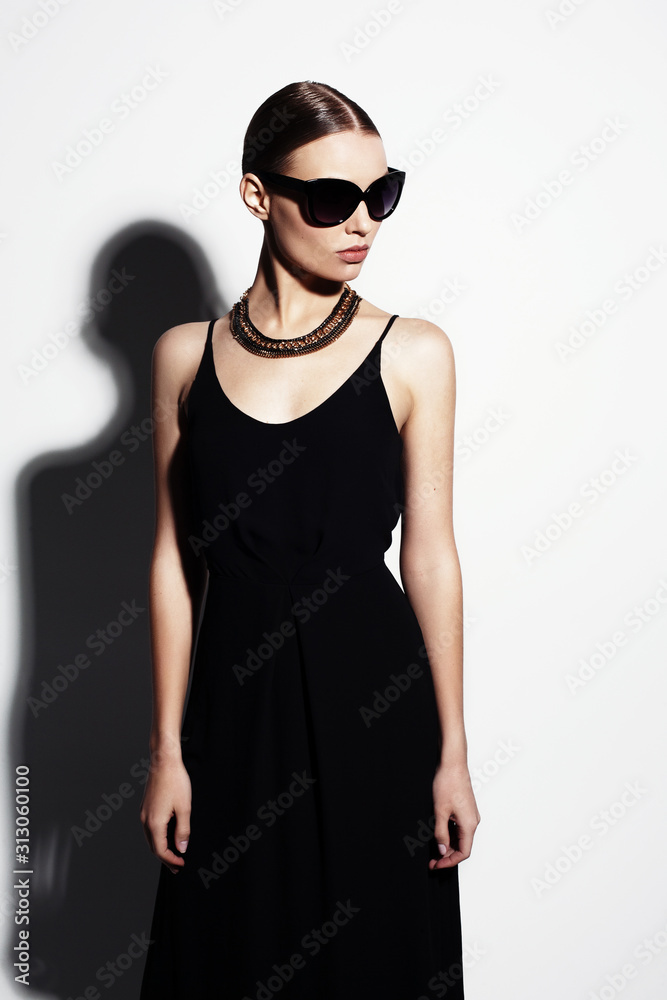 fashion portrait of beautiful model with sunglasses fashion portrait of beautiful model with sunglasses