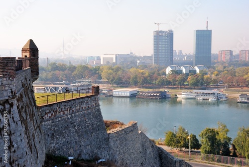 View over Danube river and Belgrade from the Kalemegdan Fortress and Park in Serbia photo