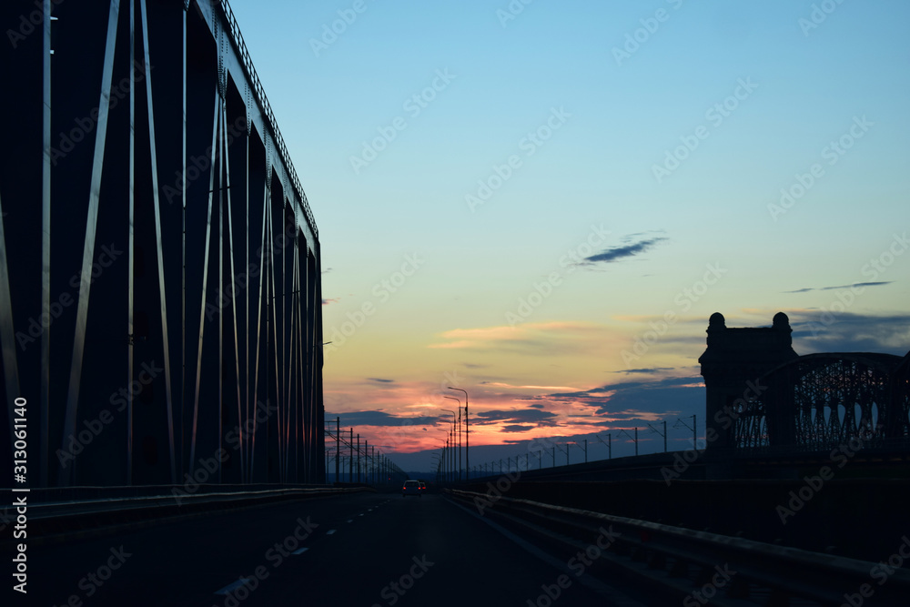 Obraz premium Sunset above an old industrial bridge 2