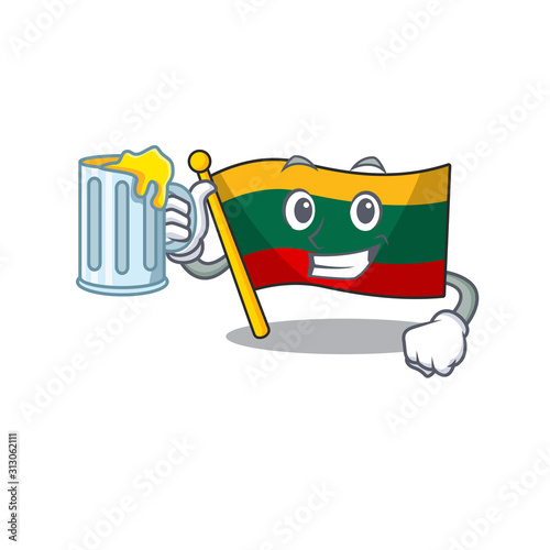 Happy flag lithuania mascot design with a big glass