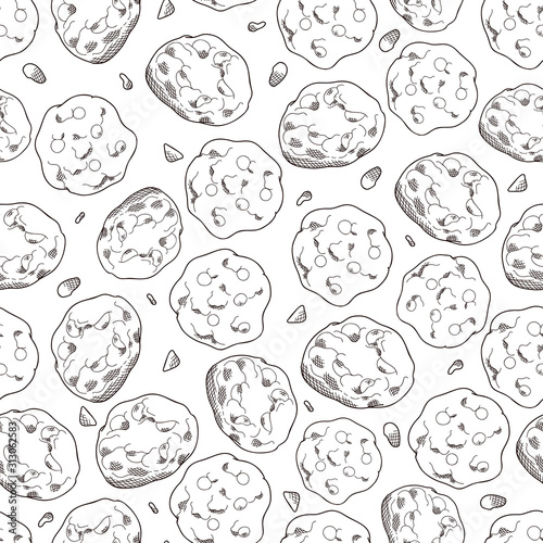 Cookie seamless pattern in hand drawn style. Bakery product for your background. Food vector illustration
