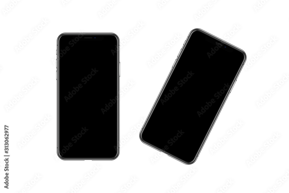 Realistic model of a modern smartphone with a black screen for your advertising, text, inserts, promotion, applications or a hand holding. 3D rendering. Realistic model of a modern smartphone with a black screen for your advertising, text, inserts, promotion, applications or a hand holding. 3D rendering.