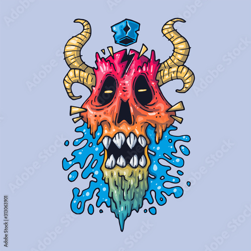 The head of a horned demon. Creative Vector Illustration. Cartoon art for web and print.