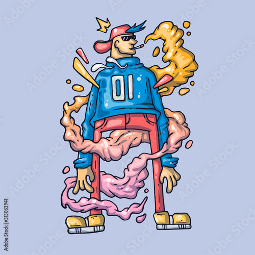 leggy guy smokes a cigarette. Creative Vector Illustration. Cartoon art for web and print.