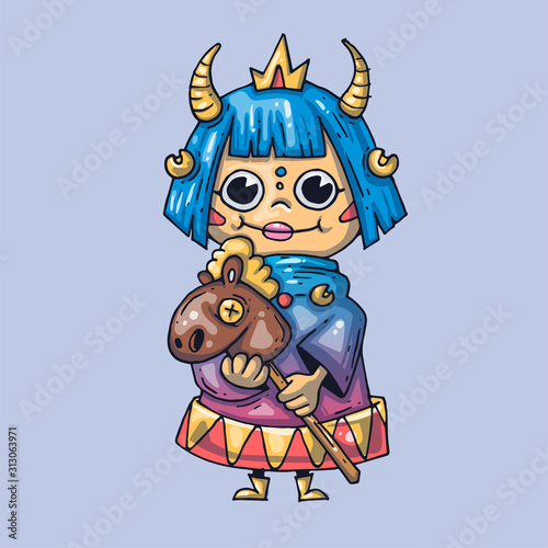 Funny princess doll. Creative Vector Illustration. Cartoon art for web and print.