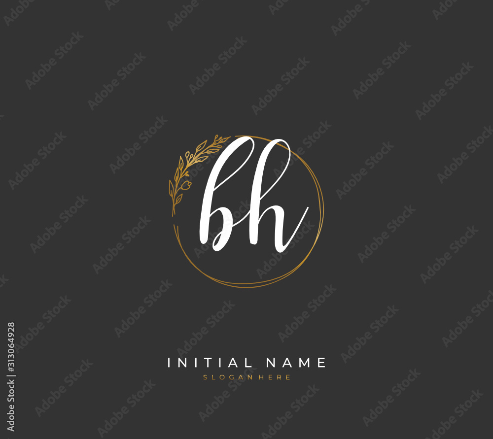 Handwritten letter B H BH for identity and logo. Vector logo template ...