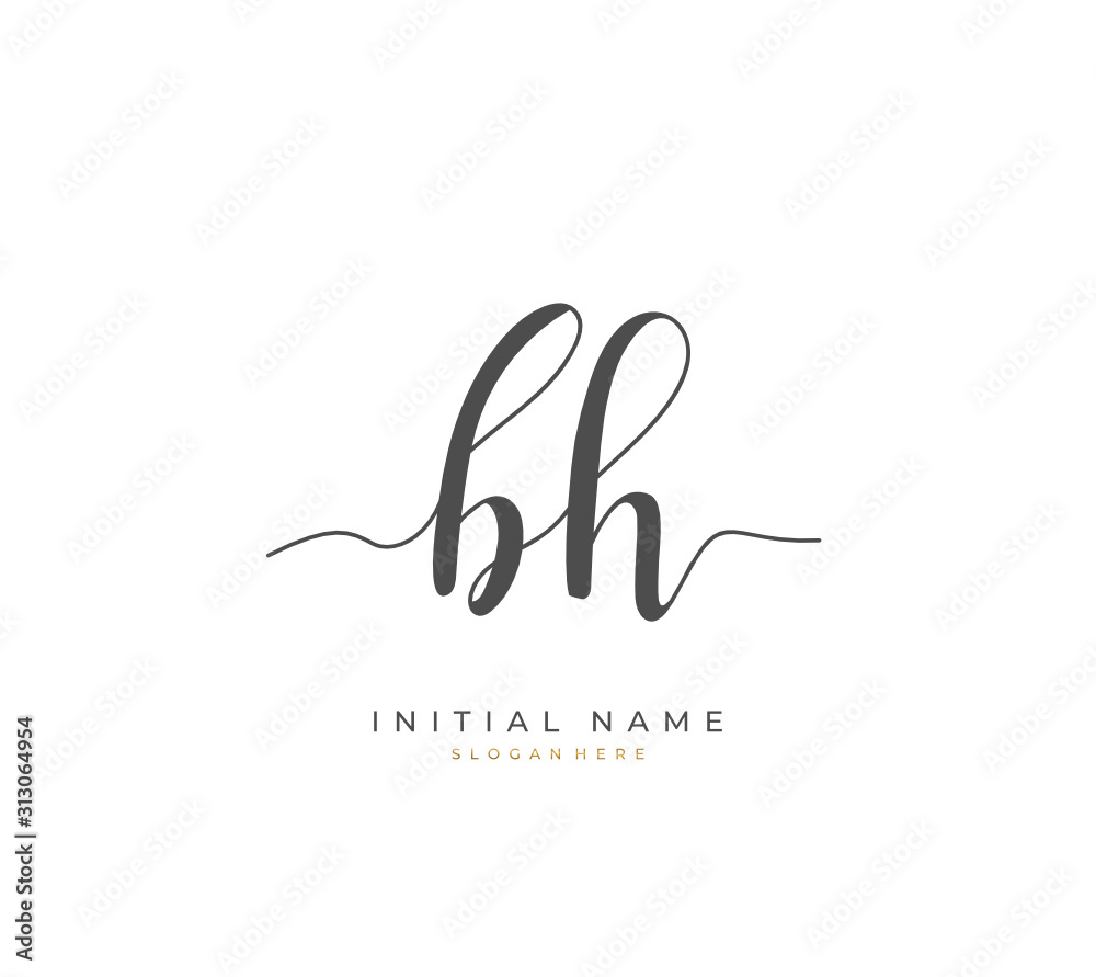 Handwritten letter B H BH for identity and logo. Vector logo template with handwriting and signature style. Handwritten letter B H BH for identity and logo. Vector logo template with handwriting and signature style.