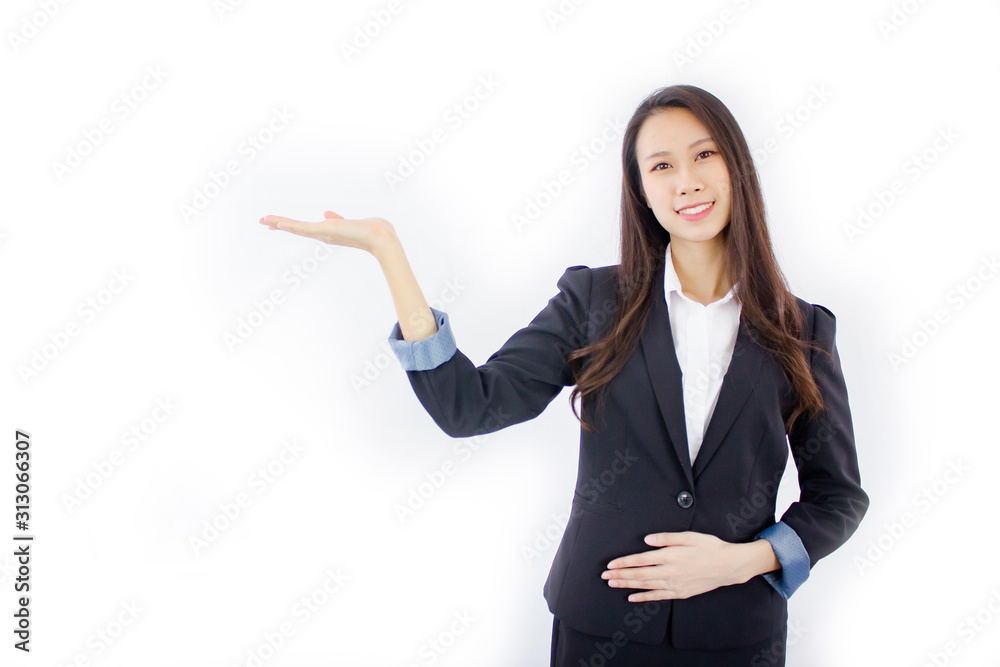 Portrait of business woman presenting isolated over white background Portrait of business woman presenting isolated over white background