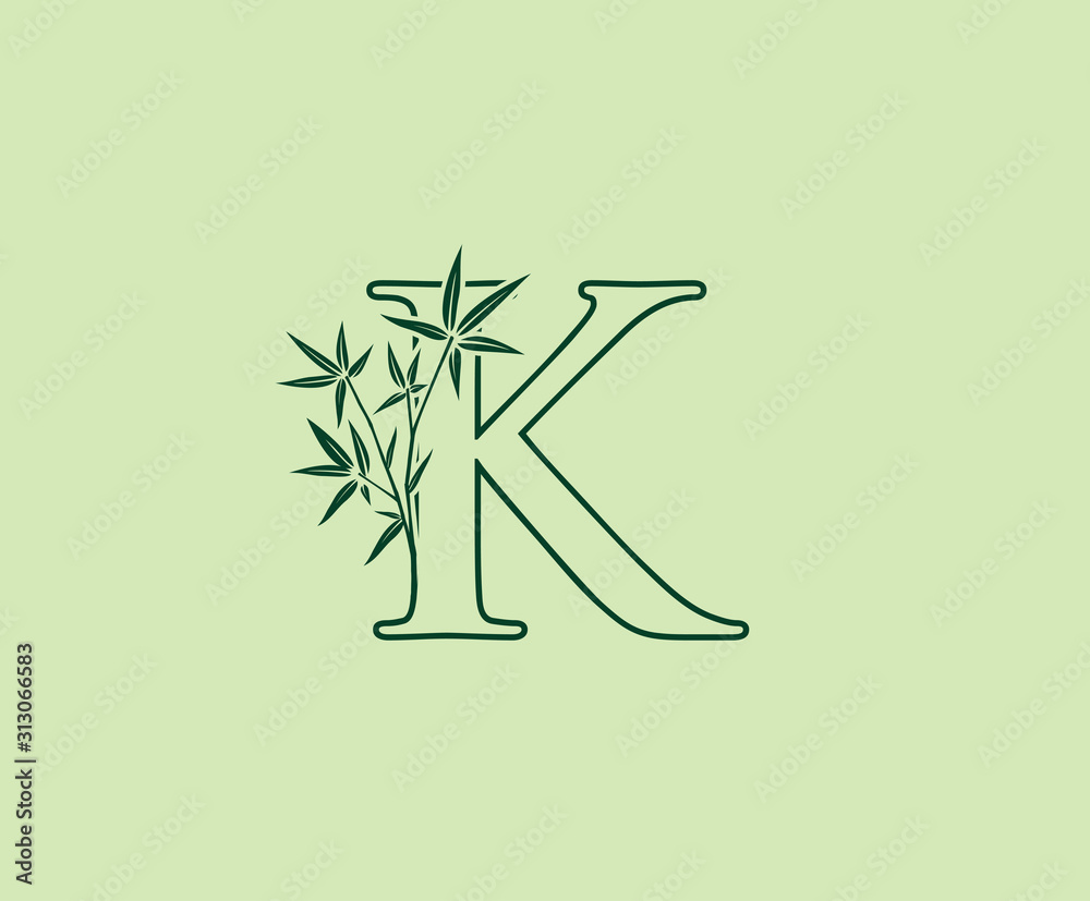 Fototapeta Bamboo K Letter logo , Green K Bamboo Plant icon design