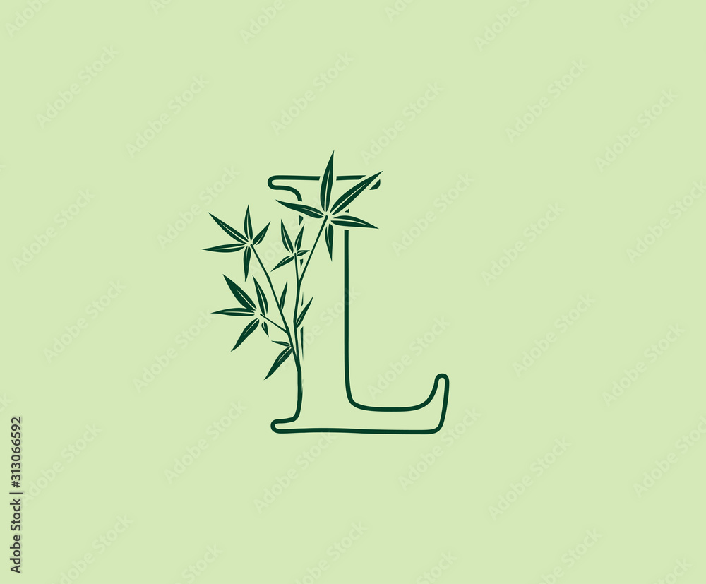 Fototapeta Bamboo L Letter logo , Green L Bamboo Plant icon design