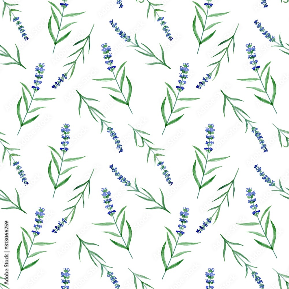 SEAMLESS WATERCOLOR PATTERN WITH LAVENDER TWIGS SEAMLESS WATERCOLOR PATTERN WITH LAVENDER TWIGS