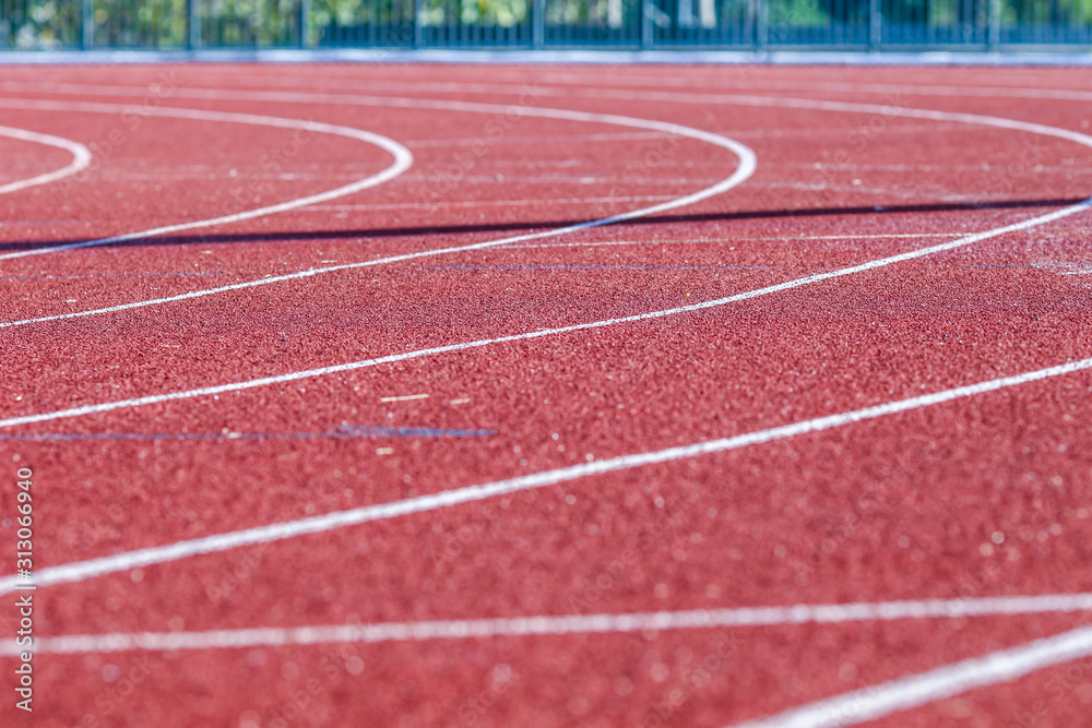 Red running sport track background and texture. Sport running track concept.