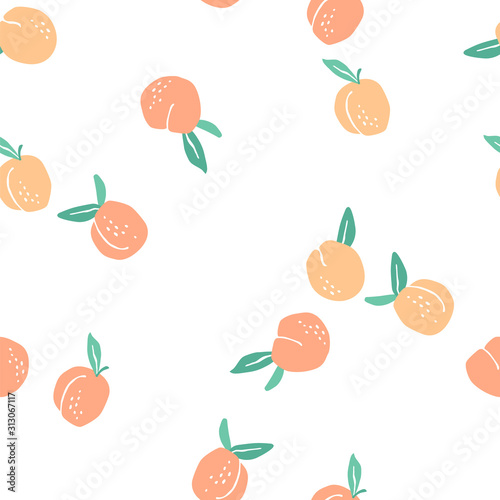 Fototapeta Naklejka Na Ścianę i Meble -  Vector seamless pattern with peaches. Trendy hand drawn textures.