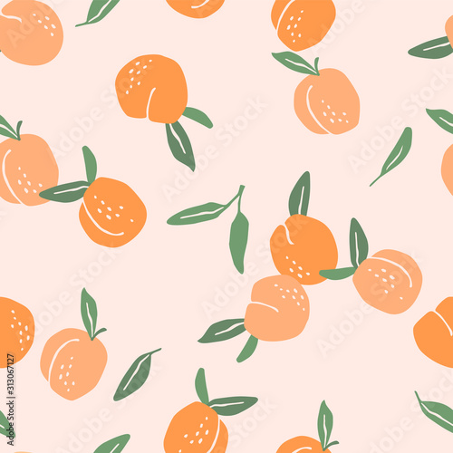 Vector seamless pattern with peaches. Trendy hand drawn textures.