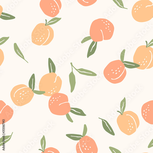 Vector seamless pattern with peaches. Trendy hand drawn textures.