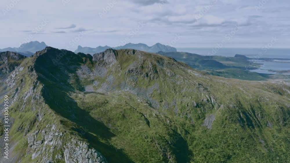 Lofoten islands mountains aerial view landscape in Norway Travel destinations nature scenery Lofoten islands mountains aerial view landscape in Norway Travel destinations nature scenery