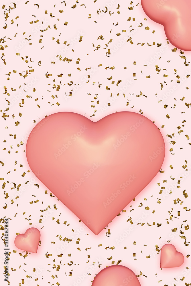 Valentine Background with Hearts and Confetti