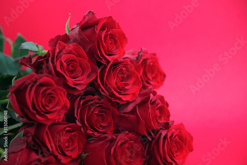 Print op canvas Valentine's background, bouquet of red roses, Viva Magenta cplour of the year 20