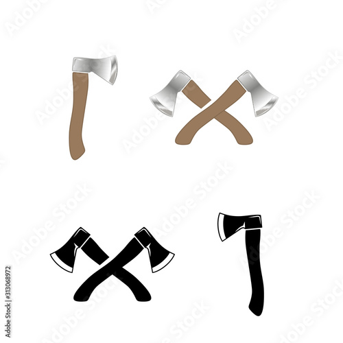 Crossed Ax. Wood chopping tool. Realistic style and silhouette ax logo design