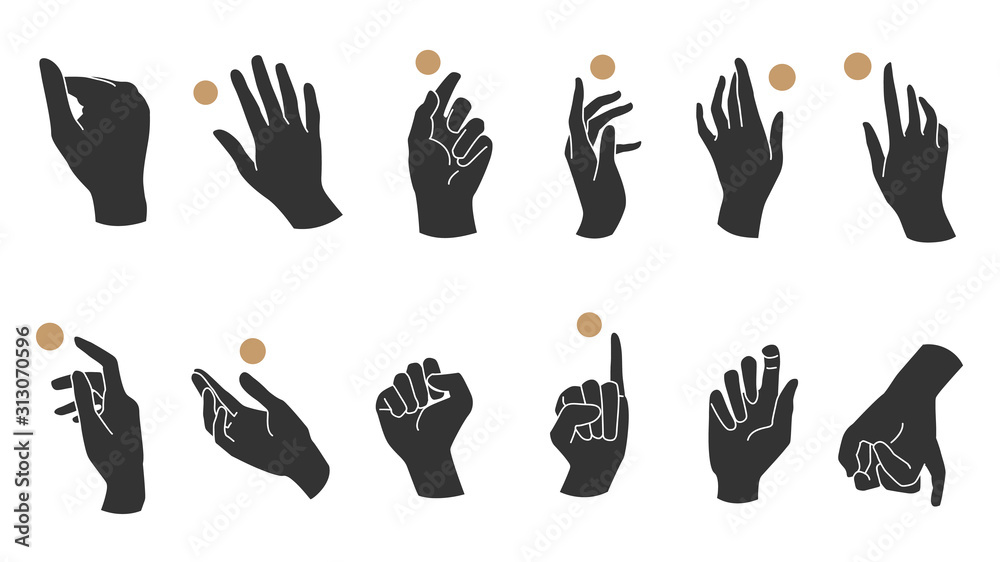 Hand linear style icon, Hands and fingers vector design in various poses for create logo and line arts design Template. Hand linear style icon, Hands and fingers vector design in various poses for create logo and line arts design Template.