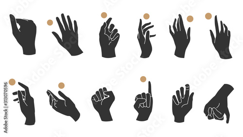 Hand linear style icon, Hands and fingers vector design in various poses for create logo and line arts design Template.