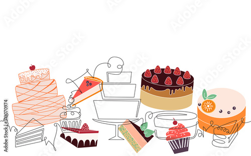 Bakery background.  Pastry collection.  Vector illustration.