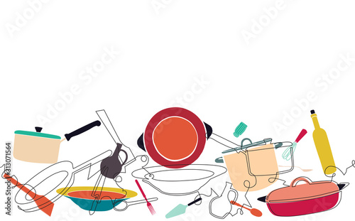 Background with Utensils. Cooking Horizontal Pattern. Vector illustration.