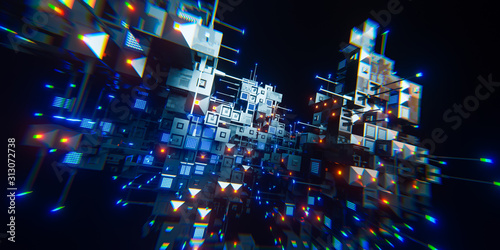 Fototapeta Naklejka Na Ścianę i Meble -  Abstract Concept of sci-fi construction of cubes or space station. 3D illustration