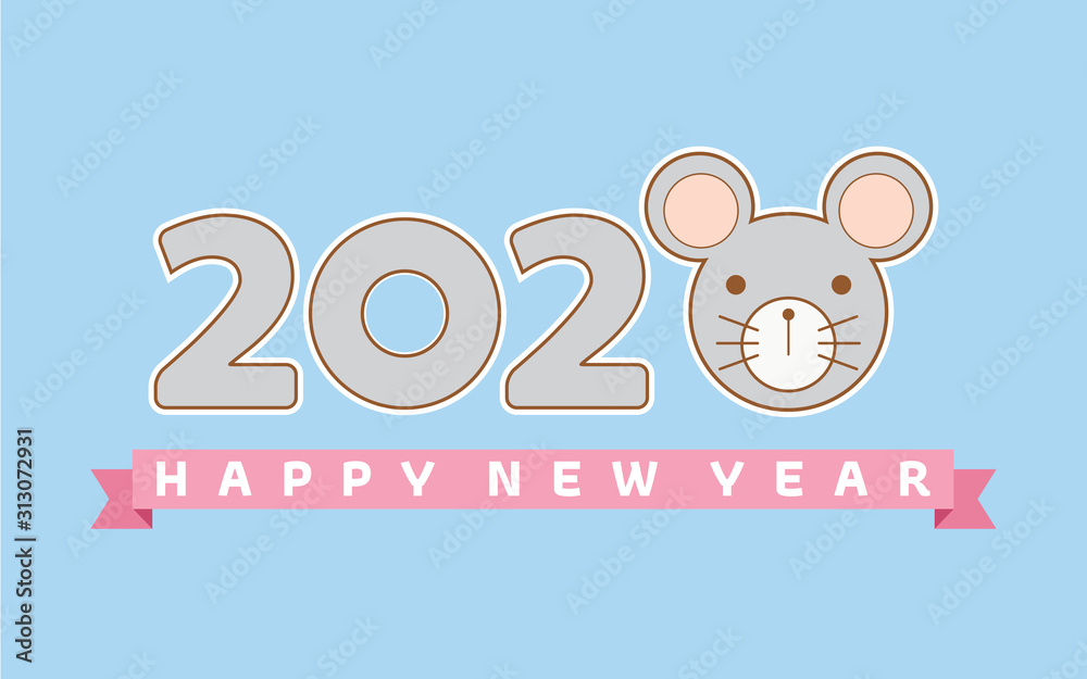 New Year 2020 card, Year of the rat, Zodiac sign, Blue card, wallpaper, poster, postcard, illustrator. Isolated vector illustration on blue background. Card design. New Year 2020 card, Year of the rat, Zodiac sign, Blue card, wallpaper, poster, postcard, illustrator. Isolated vector illustration on blue background. Card design.