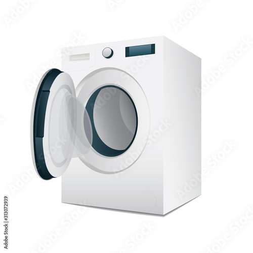 Washing machine with open door. Realistic washing machine illustration. Washing machine side view. Part of set.