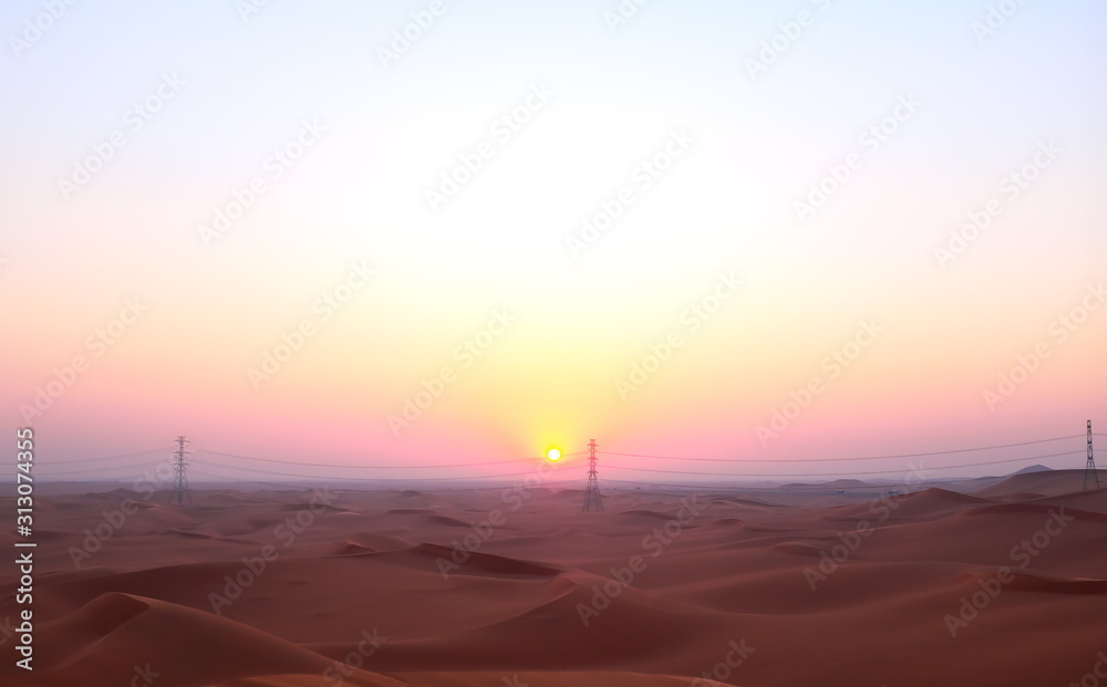 Pastel sky at sunrise in the Arabian Desert in Riyadh, Saudi Arabia